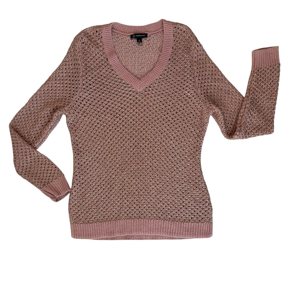 New INC Pointelle Womens Transitional Sweater XL Dainty Metallic Open Stitch